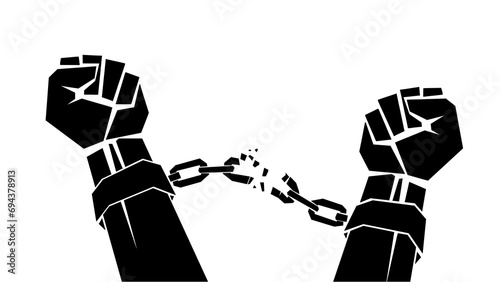Hands breaking Slavery Abolition Chains resistence icon. fight against slavery. Abolition chains. In Black, Isolated. photo