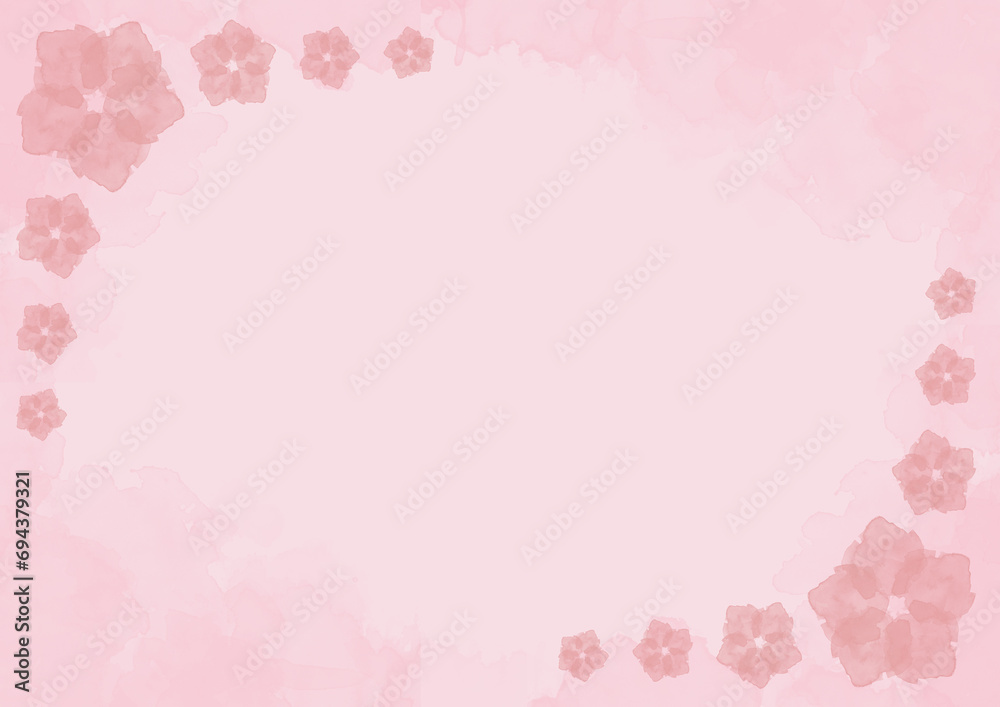 Greeting card on the pink background with flowers, love letter
