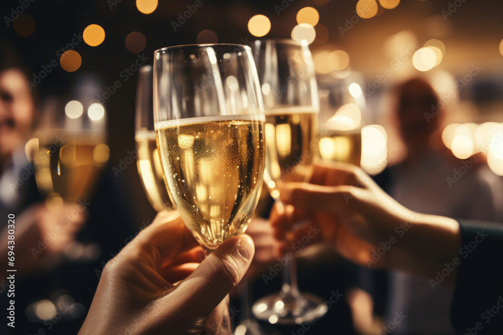 Closeup of hands holding glasses of champagne Ai generated Closeup of hands holding glasses of champagne Ai generated