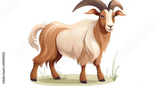 3d cartoon illustration of Mountain goat with big horn isolated on white background