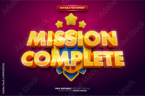 Mission Complete with game badge 3D Cartoon Editable text Effect