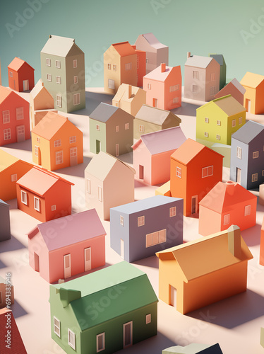 abstract row 3d isometric colorful houses homes
