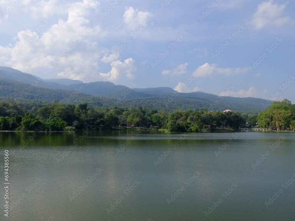 Lake and forest of Ang Kaew reservoir, Chiang Mai University, Thailand.