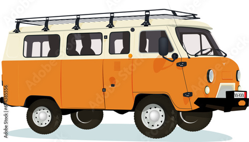 the legendary car of the Soviet industry. uaz buhanka loaf. super all-terrain vehicle. SUV. army car. cargo. bus. Agriculture. hunting.Orange color photo