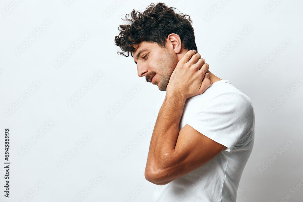 Smile man shirt looking background white portrait lifestyle isolated happy fashion hipster modern t-shirt emotion Smile man shirt looking background white portrait lifestyle isolated happy fashion hipster modern t-shirt emotion
