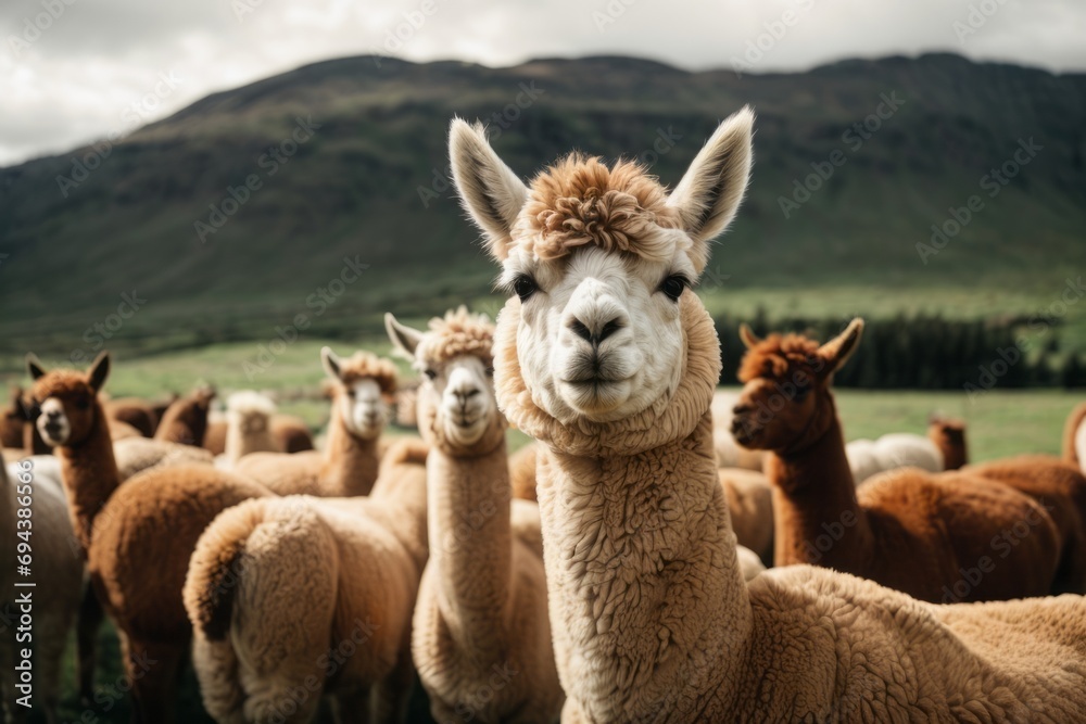 Obraz premium Beautiful alpaca portrait on a farm.