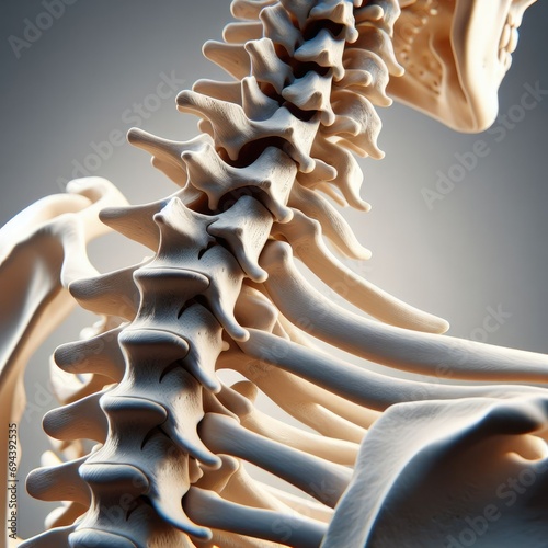 Human spine bones clear sharp 3d rendered illustration. Back spine pain concept. Ai generated