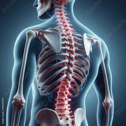 Human spine bones clear sharp 3d rendered illustration. Back spine pain concept. Ai generated