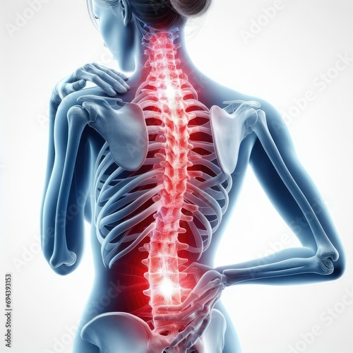Human spine bones clear sharp 3d rendered illustration. Back spine pain concept. Ai generated