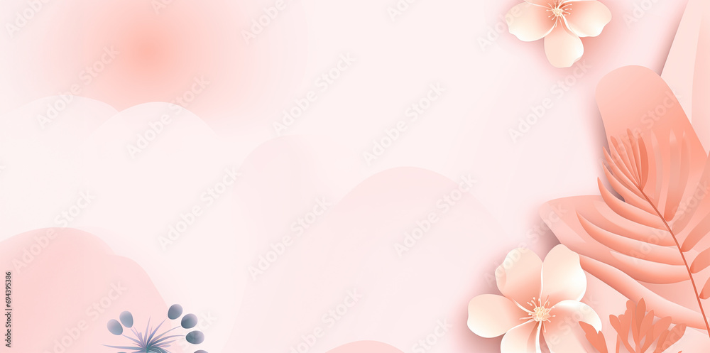 Abstract soft floral background with flower, leaves and different geometric shapes.
