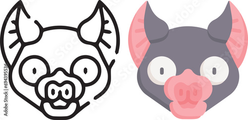 Vector illustration of animal faces. lineal and color with cute style.