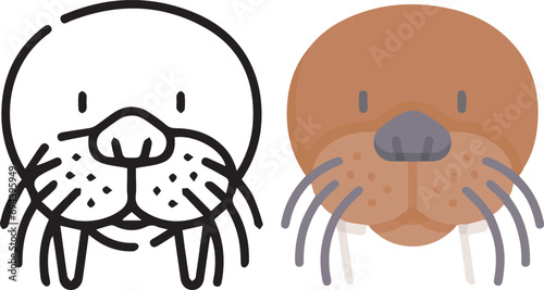 Vector illustration of animal faces. lineal and color with cute style.