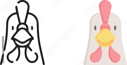 Vector illustration of animal faces. lineal and color with cute style.