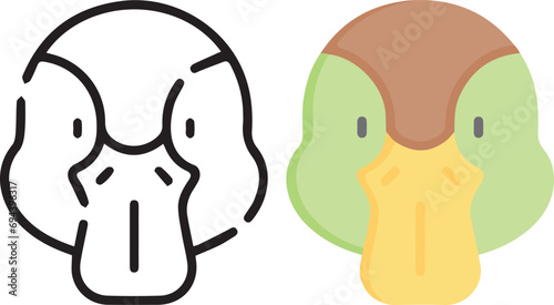 Vector illustration of animal faces. lineal and color with cute style.