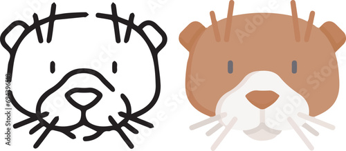 Vector illustration of animal faces. lineal and color with cute style.