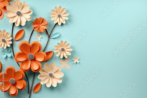 retro groovy background with flowers on the sides and free space for inscriptions. ai generated #694397383