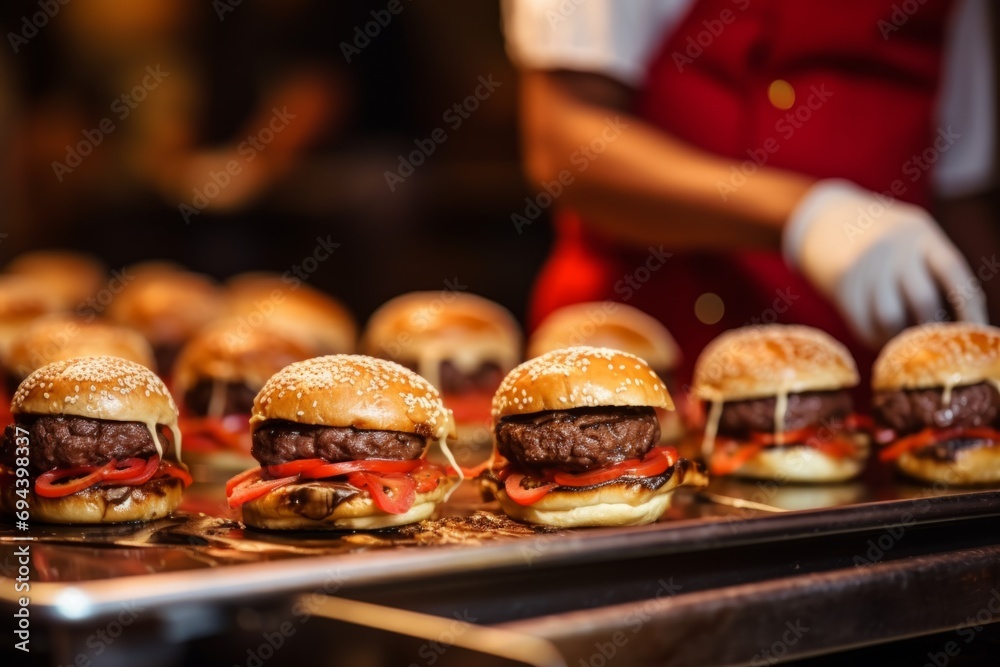 Fast food order preparation chef burgers cooking meat steak meal restaurant indoor service employees working hamburger cheeseburger lunch meat buns bread frying cafeteria cafe oven american close-up Fast food order preparation chef burgers cooking meat steak meal restaurant indoor service employees working hamburger cheeseburger lunch meat buns bread frying cafeteria cafe oven american close-up