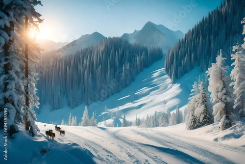 A mountainous winter scene