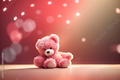 Pink teddy bear. Beautiful hearts composition for Valentine's Day and more. Generative AI.