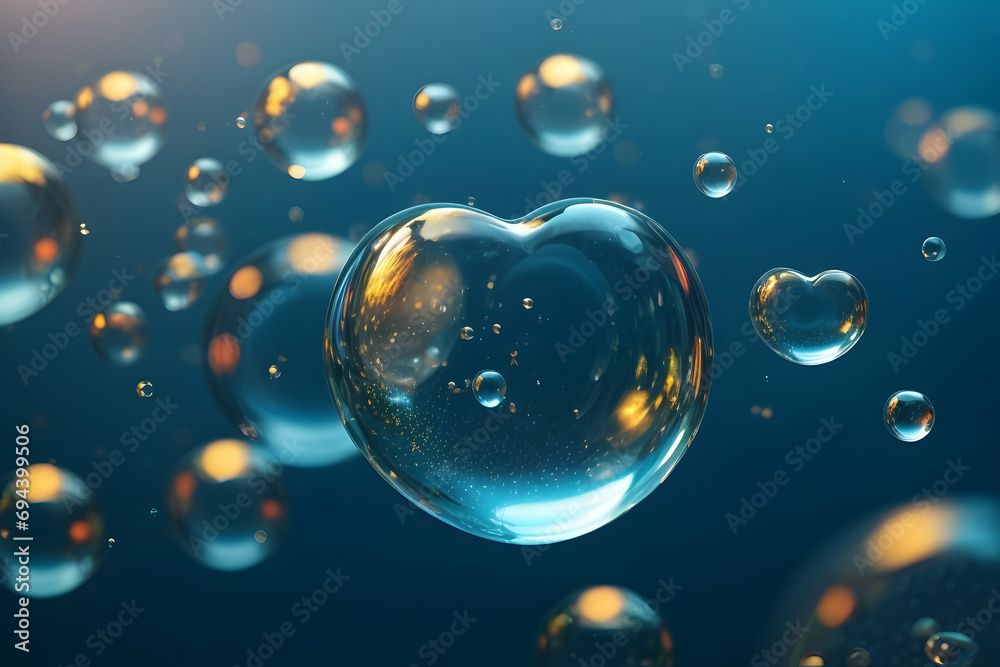 Hearts made of soap bubbles. Beautiful hearts composition for Valentine's Day and more. Generative AI.