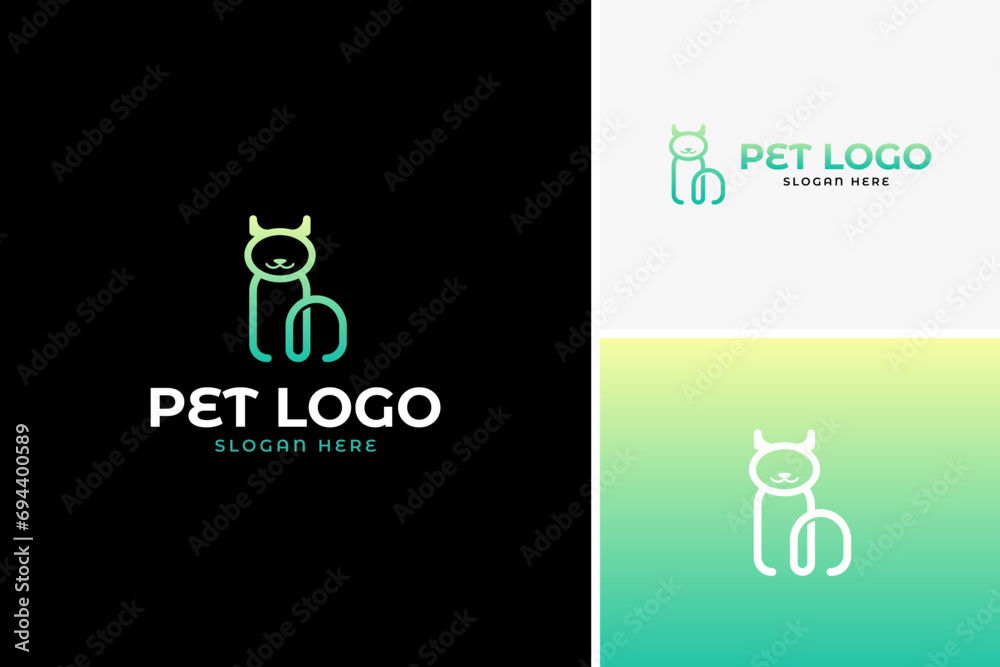 Vector line art monogram pet logo design, animal logo design template Vector line art monogram pet logo design, animal logo design template