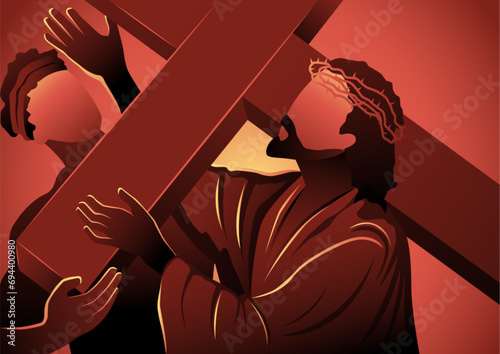 Canvas Print Simon of Cyrene Helps Jesus Carry His Cross