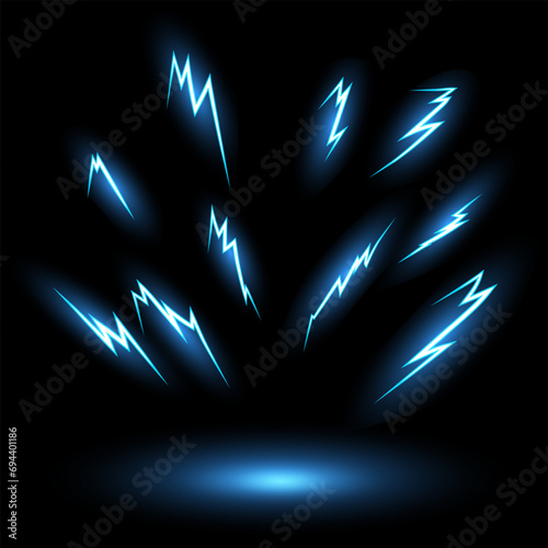 Fototapeta Naklejka Na Ścianę i Meble -  Cartoon lightning animation.Blue glowing storm lightning.