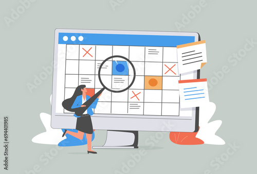 Performance management concept. Character managing work task, setting goals and objectives to professional development