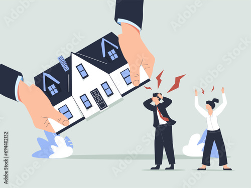 Housing crisis, property prices rising. Character not able to pay bank mortgage, rent, lease and lose home. Real estate