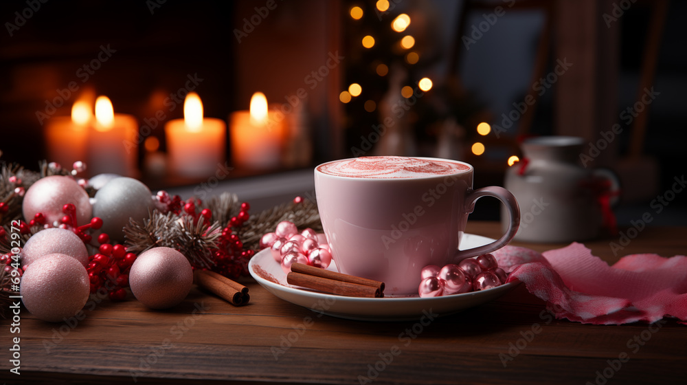 Cup of hot chocolate with cinnamon sticks on a wooden table Generated by AI Cup of hot chocolate with cinnamon sticks on a wooden table Generated by AI