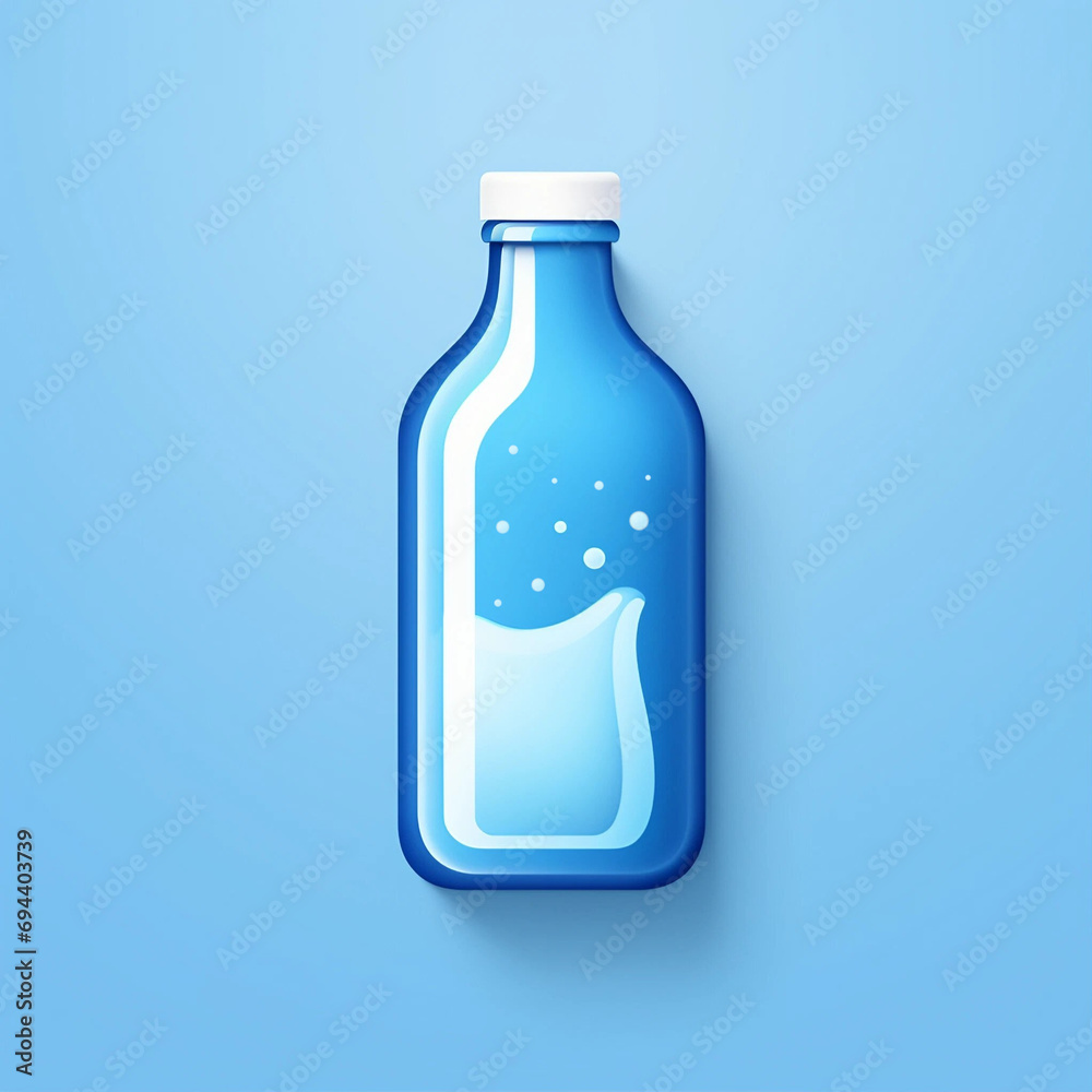 A Powder Blue Beverage Bottle Containing a Carbonated Liquid A Powder Blue Beverage Bottle Containing a Carbonated Liquid