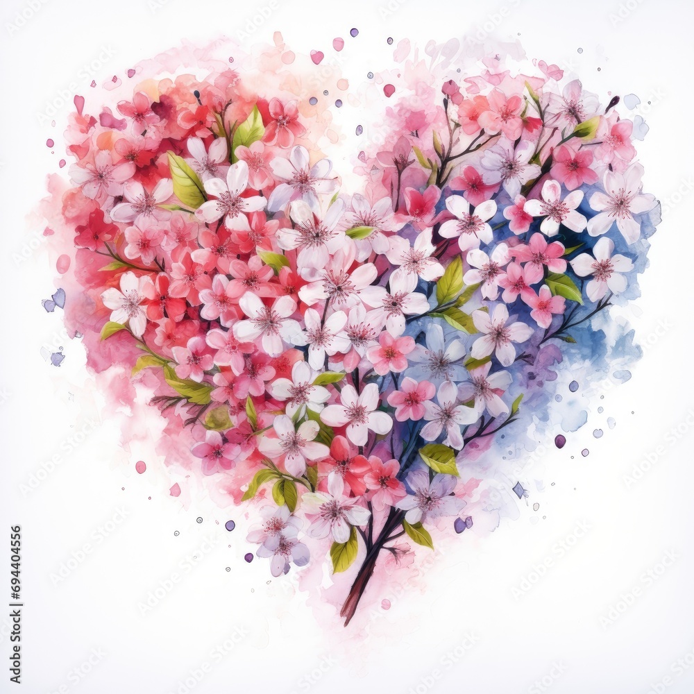 spring heart, watercolor spring heart, watercolor