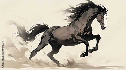 Watercolor illustration of a running horse photo