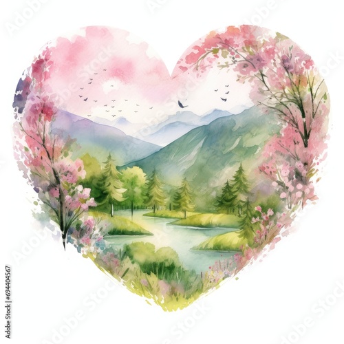 spring heart, watercolor