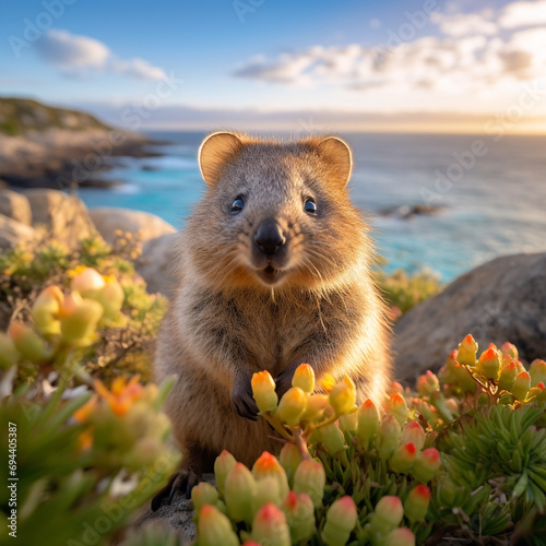 In the midst of coastal vegetation, a quokka sits at ease created with Generative Ai © Andrii Yablonskyi