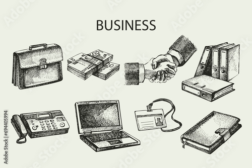 Business set. Hand drawn illustrations