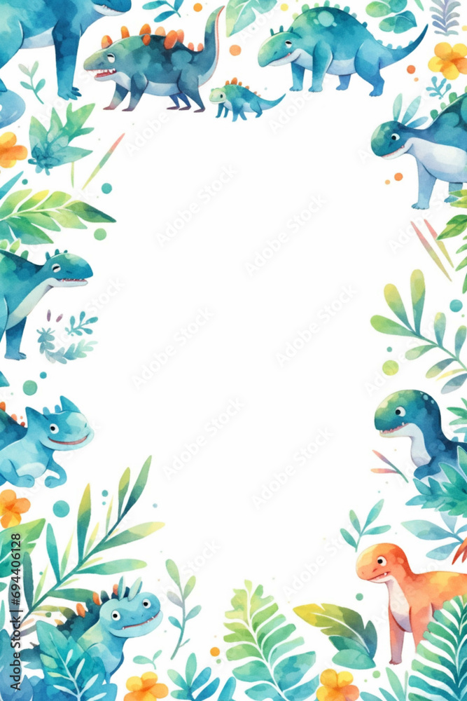 Naklejka premium Watercolor dinosaur for children, copy space on white background.