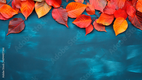 autumn leaves on a blue background.
