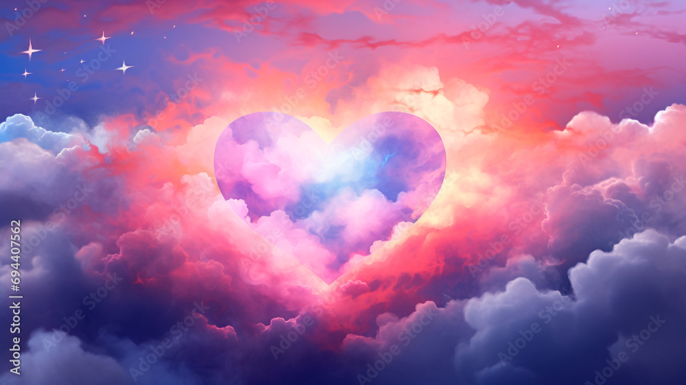 Colorful heart made of clouds in the sky