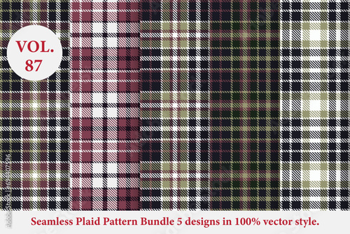 Plaid Pattern Bundle 5 designs Vol.87 Buffalo Vector, Tartan Fabric background wallpaper