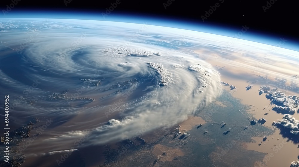 Satellite photo of the formation and movement of a huge cyclone above the Earth's surface. Meteorological satellites guard the safety of people.