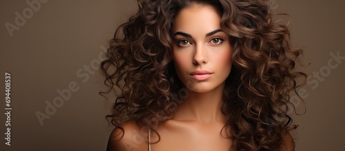 Attractive model with curly hair, brunette.