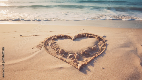 Drawing hearts on the beach in the sand  couple  love