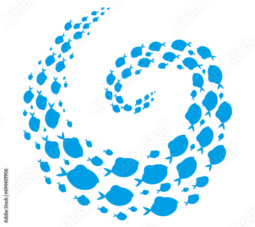 Fish shoal ocean seaweed underwater silhouette concept. Vector flat graphic design illustration