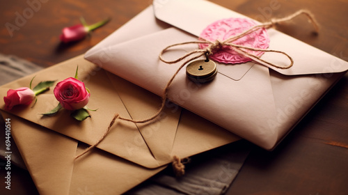 Love letters sealed with a kiss in an envelope