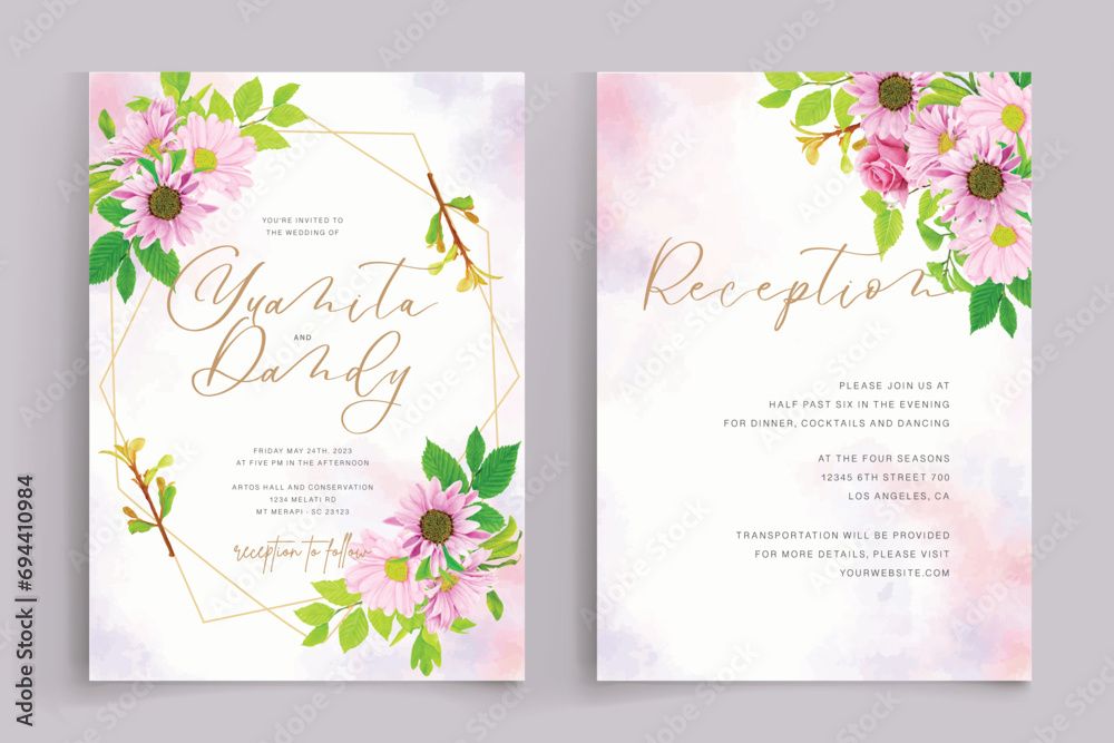 pink floral ornament background and frame card set