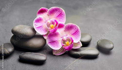 pink orchid with gray stones suitable background for wellness