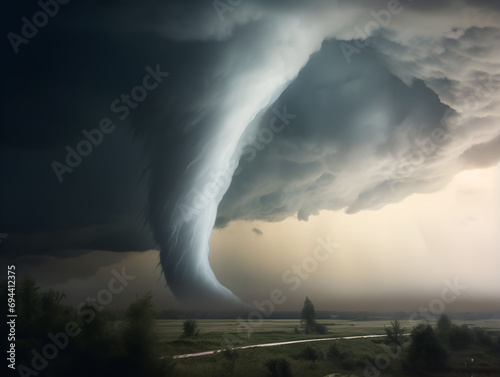tornado picture with lightning and dramatic lighting, bad weather, natural catastrophy, rain, storm and hurricane, nature picture 