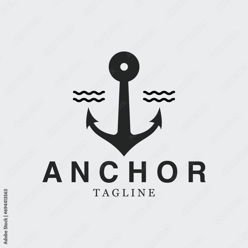 anchor and wave logo vector illustration design anchor and wave logo vector illustration design