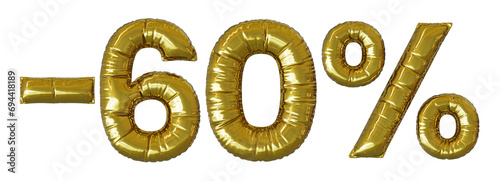 60 % percent foil balloon discount sign,  realistic 3d render, mylar balloon , special price offer photo